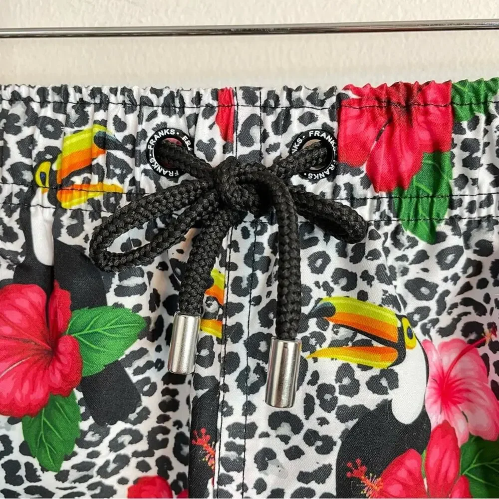 Franks Broadbeach Quick dry Tropical Toucan floral leopard swim trunks shorts M